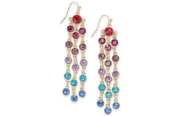  Gold-Tone Multicolor Crystal Shaky Linear Drop Earrings