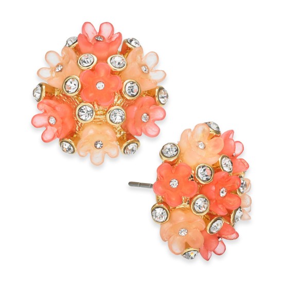  Gold-Tone Pavé Flower Button Earrings