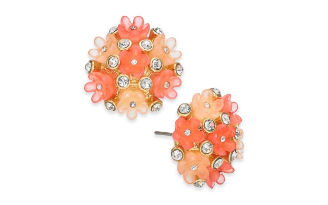  Gold-Tone Pavé Flower Button Earrings