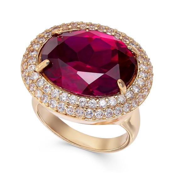  Gold-Tone Pavé & Stone Statement Rings, Pink, 6