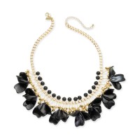 INC International Concepts Gold-Tone Petal Shaky Statement Necklace, 18″ + 3″ Extender, Black, 18