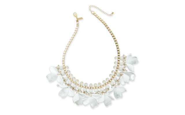  Gold-Tone Petal Shaky Statement Necklace, 18″ + 3″ Extender, White, 18
