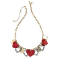 INC International Concepts Gold-Tone Resin Heart Dangle Statement Necklace, 17-1/2″ + 3″ extender, Red