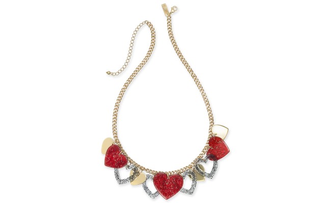  Gold-Tone Resin Heart Dangle Statement Necklace, 17-1/2″ + 3″ extender, Red