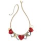  Gold-Tone Resin Heart Dangle Statement Necklace, 17-1/2″ + 3″ extender, Red