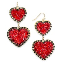 INC International Concepts Gold-Tone Resin Heart Double Drop Earrings (Red)