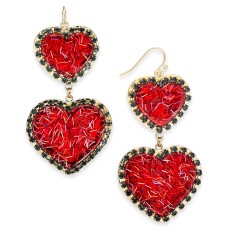 INC International Concepts Gold-Tone Resin Heart Double Drop Earrings (Red)