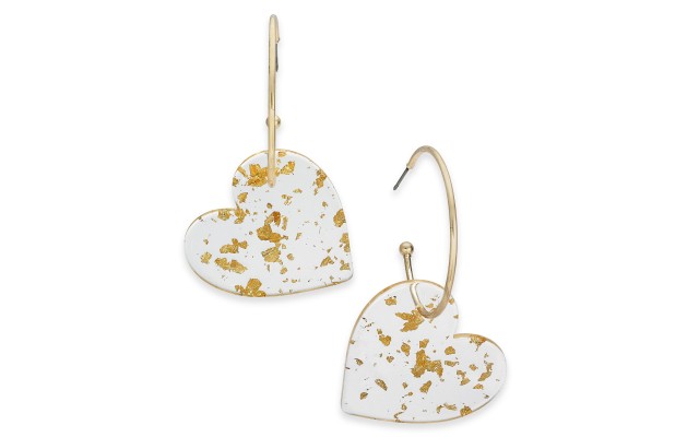  Gold-Tone Resin Heart Drop Earrings