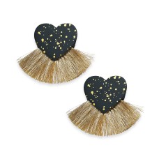 INC International Concepts Gold-Tone Resin Heart Fringe Drop Earrings (Black)