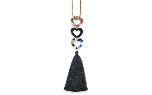  Gold-Tone Resin Heart & Tassel Pendant Necklace
