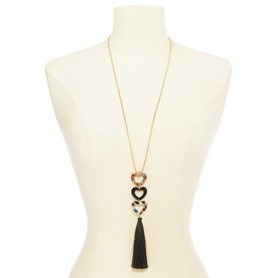  Gold-Tone Resin Heart & Tassel Pendant Necklace