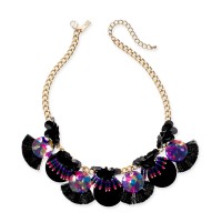 INC International Concepts Gold-Tone Sequin, Bead & Multi-Fringe Statement Necklace (Black)