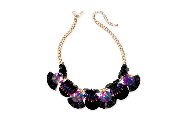  Gold-Tone Sequin, Bead & Multi-Fringe Statement Necklace (Black)