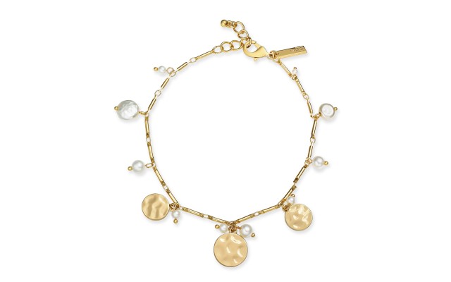  Gold-Tone Shaky Disc & Imitation Pearl Ankle Bracelet