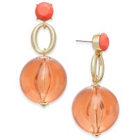 INC International Concepts Gold-Tone Stone & Bead Drop Earrings,Coral 2 1/3″