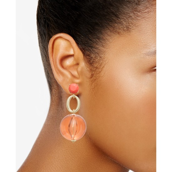  Gold-Tone Stone & Bead Drop Earrings,Coral 2 1/3″