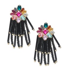 INC International Concepts Gold-Tone Stone & Black Bead Chandelier Earrings
