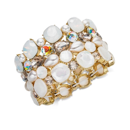   Gold-Tone Stone & Crystal Cluster Stretch Bracelet