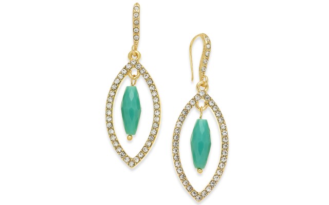  Gold-Tone Stone & Crystal Marquise Orbital Drop Earrings