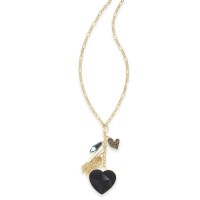 INC International Concepts Gold-Tone Stone Heart & Charms Pendant Necklace (Gold/Black)