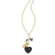 INC International Concepts Gold-Tone Stone Heart & Charms Pendant Necklace (Gold/Black)