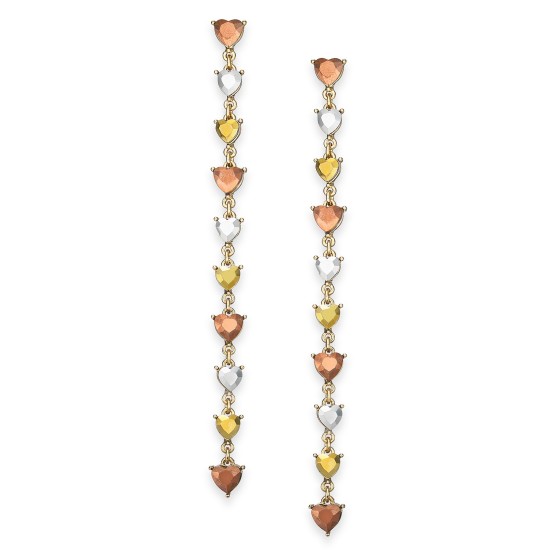  Gold-Tone Stone Heart Linear Drop Earrings