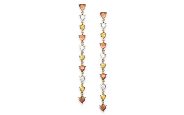  Gold-Tone Stone Heart Linear Drop Earrings