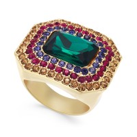INC International Concepts Gold-Tone Stone Multi-Halo Statement Rings, Gold/Green, 7