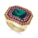  Gold-Tone Stone Multi-Halo Statement Rings, Gold/Green, 8