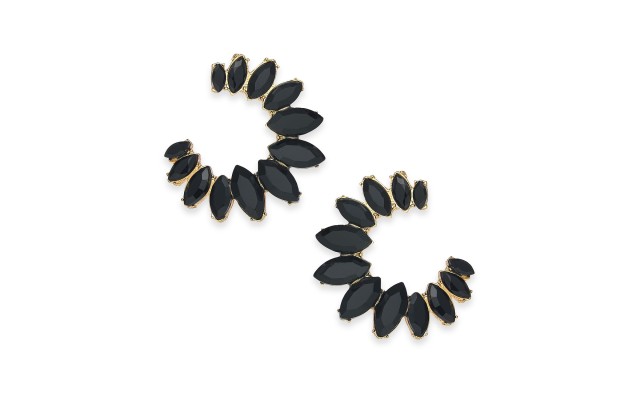  Gold-Tone Stone Open Small Hoop Earrings (Black)