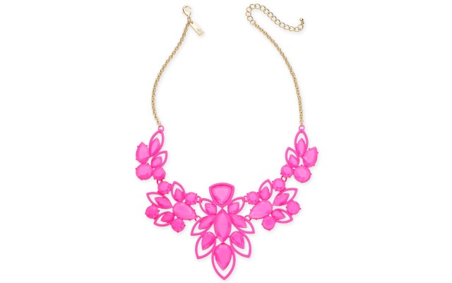  Gold-Tone Stone Openwork Statement Necklace, 18″ + 3″ extender, Pink