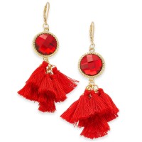 INC International Concepts Gold-Tone Stone & Tassel Drop Earrings, Red