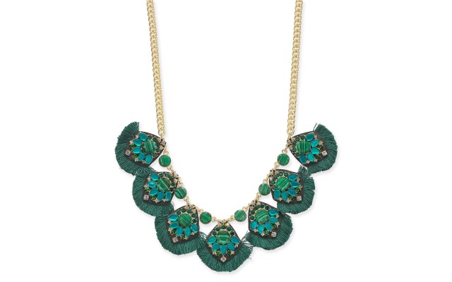  Gold-Tone Stone & Tassel Statement Necklace (18+3)