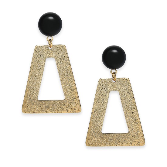  Gold-Tone Stone Textured Geometric Drop Earrings 2″