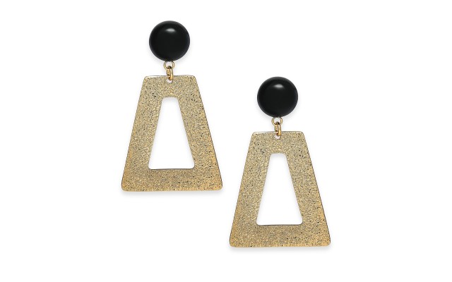 Gold-Tone Stone Textured Geometric Drop Earrings 2″