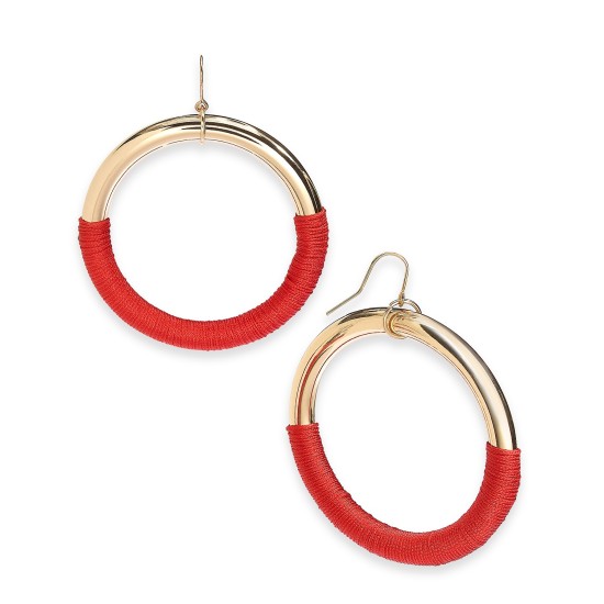 Gold-Tone Thread-Wrapped Drop Hoop Earrings