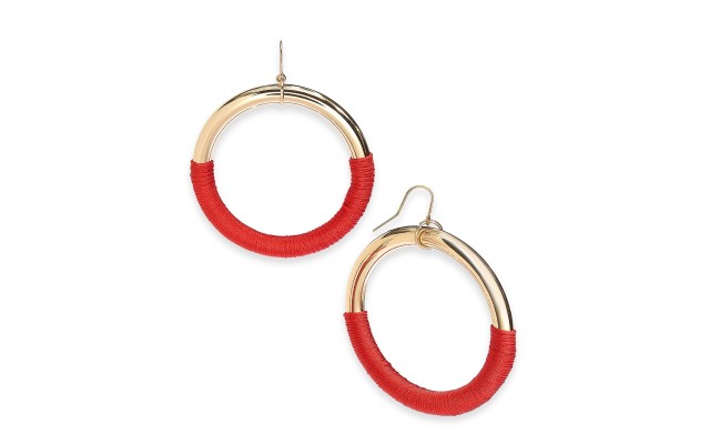  Gold-Tone Thread-Wrapped Drop Hoop Earrings