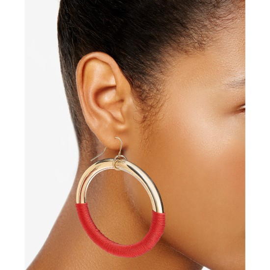 Gold-Tone Thread-Wrapped Drop Hoop Earrings
