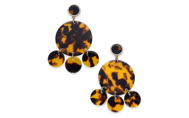  Gold-Tone Tortoise-Look Circle Chandelier Earrings