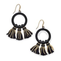 INC International Concepts Gold-Tone Velvet Hoop & Tassel Drop Earrings, Black