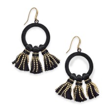 INC International Concepts Gold-Tone Velvet Hoop & Tassel Drop Earrings, Black