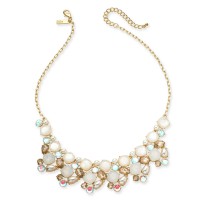 INC International Concepts Goldtone White Stone & Glass Multi-Cluster Necklace