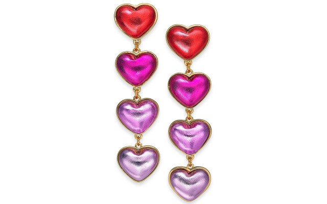  Heart Linear Drop Earrings,Gold/Multi