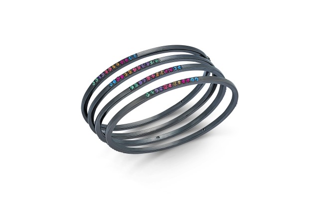  Hematite-Tone 4-Pc. Set Multicolor Pave Bangle Bracelets, Gray