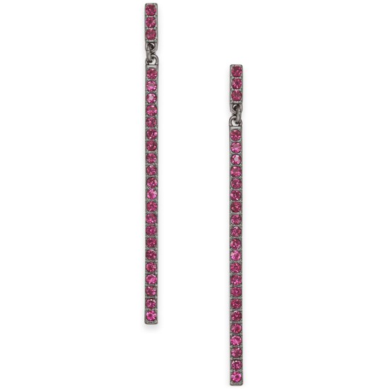  Hematite-Tone Pave Stick Linear Drop Earring, Pink