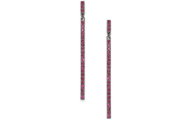  Hematite-Tone Pave Stick Linear Drop Earring, Pink