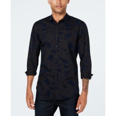 INC International Concepts I.N.C. Men’s Velvet Paisley Shirt (Black, Medium)