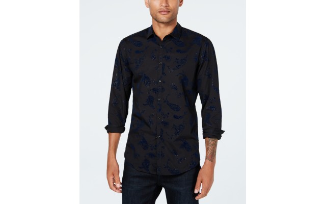  I.N.C. Men’s Velvet Paisley Shirt (Black, Medium)