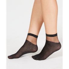 INC International Concepts I.N.C. Sheer Fashion Ankle Socks (Metallic Black, 9-11)