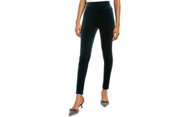 I.N.C. Velvet Pull-On Skinny Pants, Green